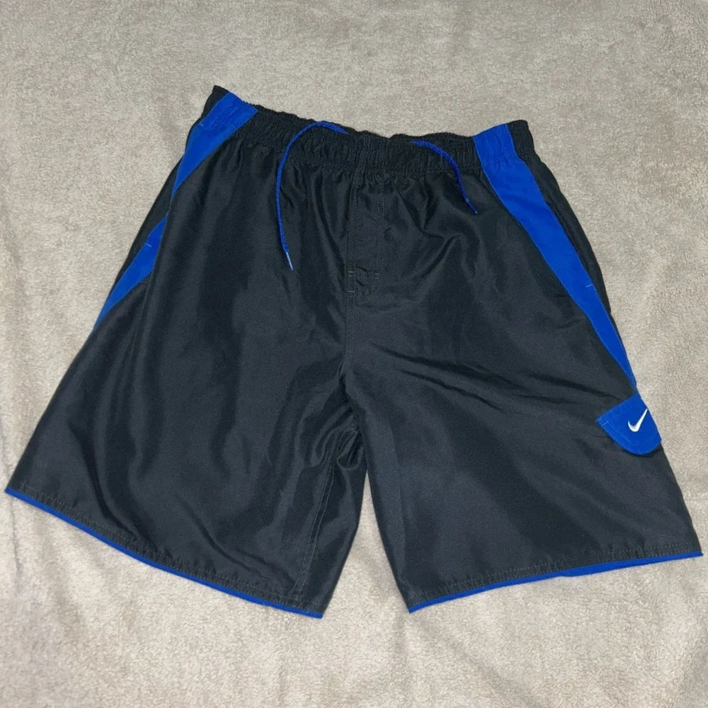 Nike Men's Swim Shorts Gray Mesh Lined Large Blue Stripe‎